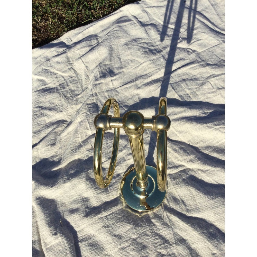 Vtg brass counter towel stand holder circle bathroom 12” gold farmhouse country - Picture 4 of 11